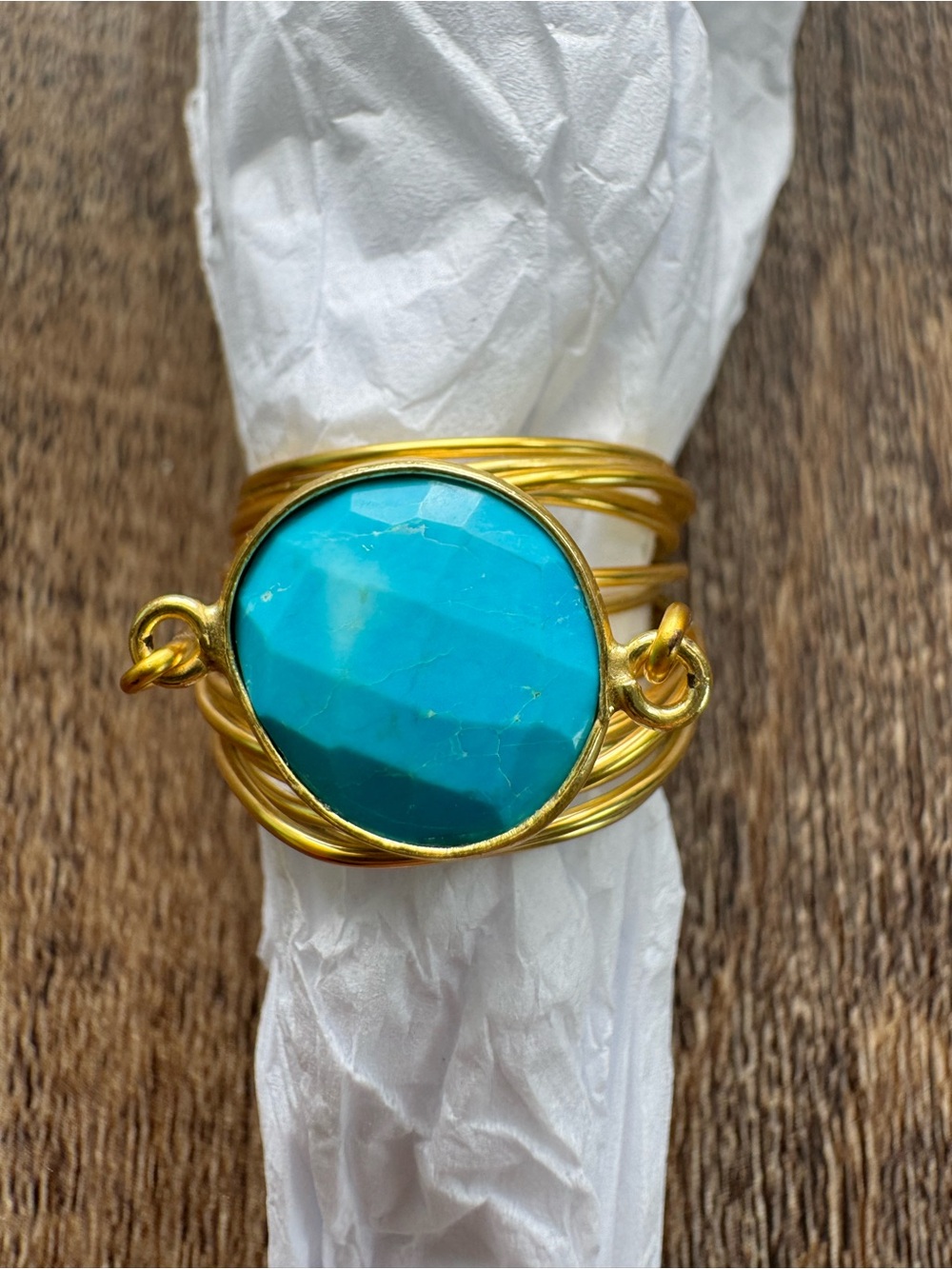 Gold Wire Turquoise Statement Ring - Women Jewelry